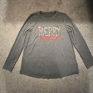 NWT Women’s Gray Long Sleeve Merry Christmas Top Large